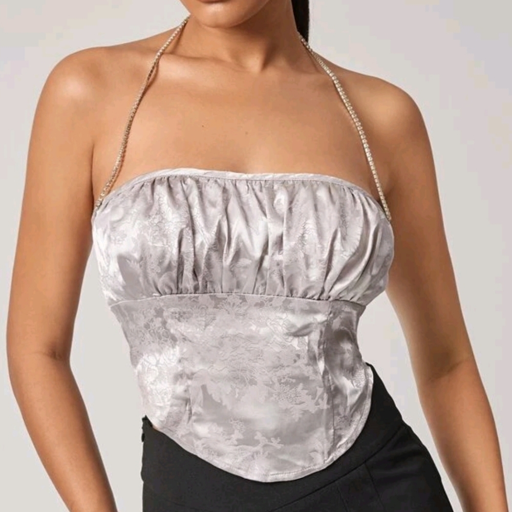 Rhinestoned Chain Halter Top